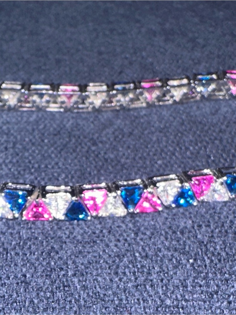 Suzanne Somers Silver 8” Bracelet with Pink, Blue & clear trillion cut stones - Picture 2 of 7